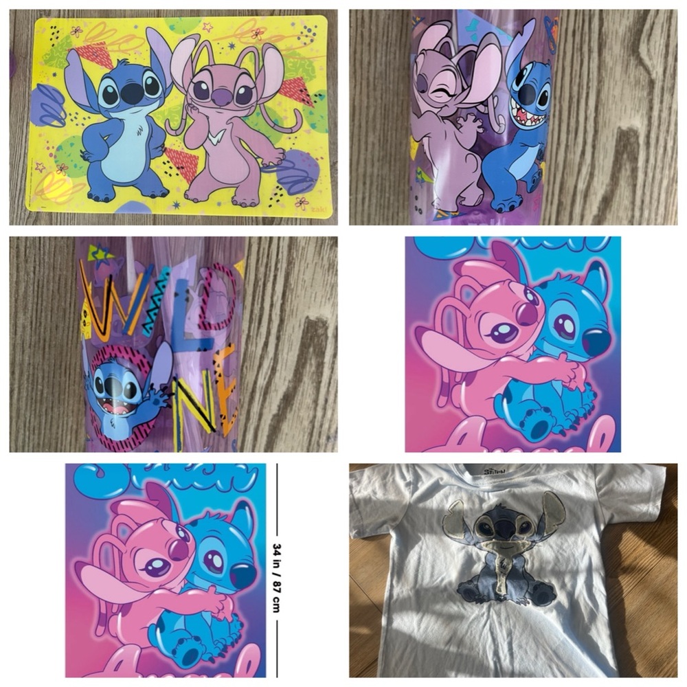 Stitch & Angel Graphic Tumbler and Tee Set - Pink & Blue